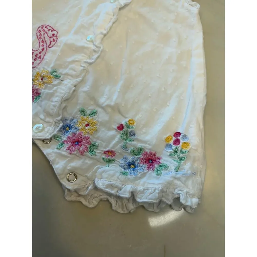Cotton Kids Baby Girl Romper Embroidered Floral Flamingo Swiss Dot 9 Months